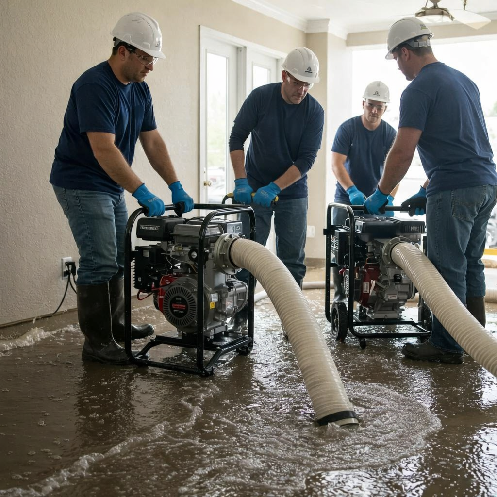 Emergency water damage restoration in Eagle Mountain, UT: Safe Structure Group crew performing water extraction